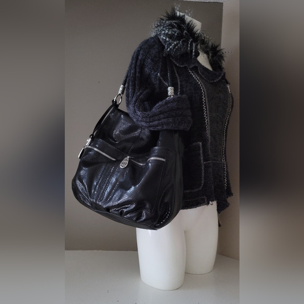 Brighton Black Snake Textured Leather Bag  Silver Hardware & Beautiful Features